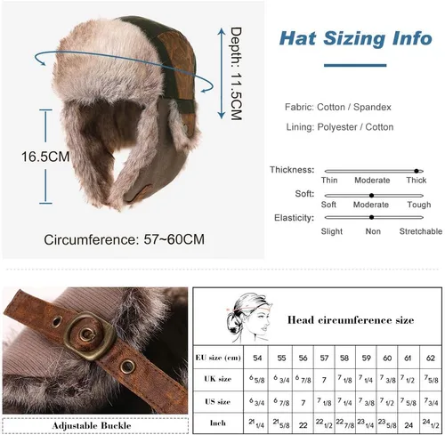 Vista 45 de Comhats Gran XL Trapper Trooper Caza Cálido Oído Solapa Rusia Ushanka Invierno Esquí Clima Frío Bombardero Sombreros para Hombres