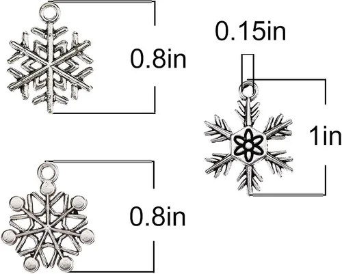Vista 2 de CCINEE 100 dijes antiguos de copo de nieve, colgantes de metal plateado, al por mayor, mezclados a granel, joyería para hacer collares, pulseras