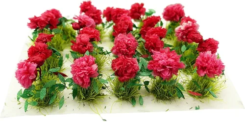Vista 2 de 20 mechones de hierba de flores en miniatura para casa de muñecas para Rojo