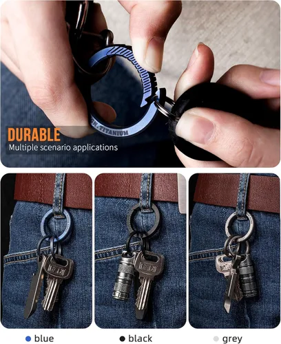 Vista 6 de FEGVE Carabiner Keychain Clip with 2 Key Rings, Titanium Quick Release Keychain Small Carabiner Clip for Keys