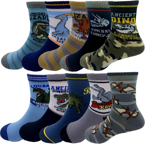 Vista 10 de Calcetines deportivos para niños Cczmfeas con diseño de dinosaurios animados, 10 pares Dinosaurios 2
