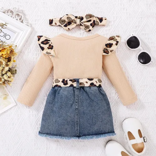 Vista 8 de CETEPY Ropa de bebé niña recién nacida manga larga con volantes mameluco pantalones cortos pantalones de leporad diadema trajes para bebés