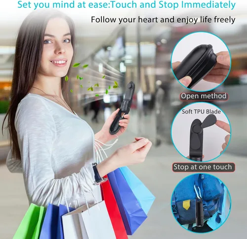 Vista 4 de Digibond Mini ventilador de mano recargable con batería 2000mAh 6in1 forma de bala Ventilador personal portátil 3 velocidades con linterna (negro)