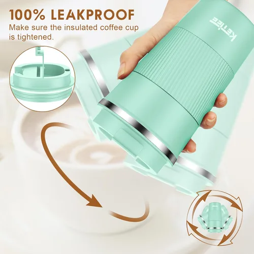 Vista 3 de KETIEE Taza de café de 12 oz: Taza de café con aislamiento al vacío y tapa a prueba de fugas, taza de viaje de acero inoxidable con doble pared