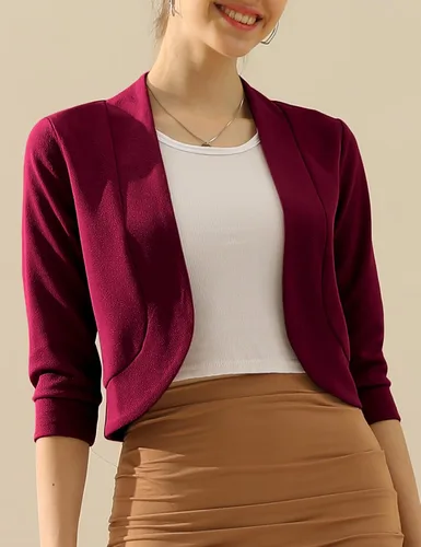 Vista 2 de DOUBLJU Bolero - Chaqueta corta con frente abierto, manga 34, básica, para negocios, casual, para mujer, talla grande