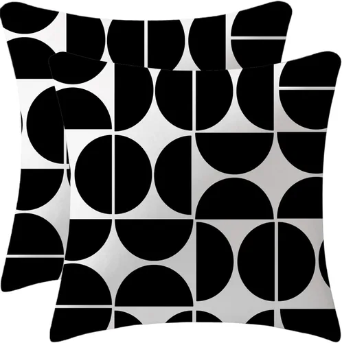 Vista 3 de Fundas de almohada negras de mediados de siglo de los años 70 y 80, fundas de almohada retro, fundas de almohada Morden geométricas abstractas