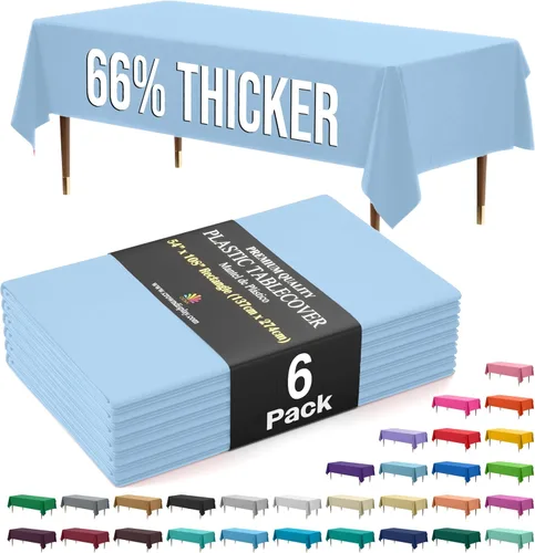 Vista 24 de Exquisite 66% Thicker Premium Plastic Table Cloth Rectangle Table Cover 0.5 Mil 6 Pack Aqua Table Cloth 54 Inch x 108 Inch Disposable Tablecloth