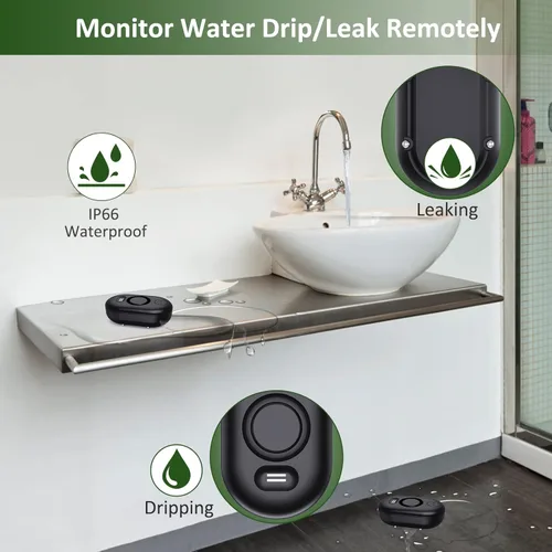 Vista 2 de Detector de fugas de agua Sensor de alarma: Monitor de inundación de agua en el hogar, Monitoreo inteligente de desbordamiento de fregadero Alerta