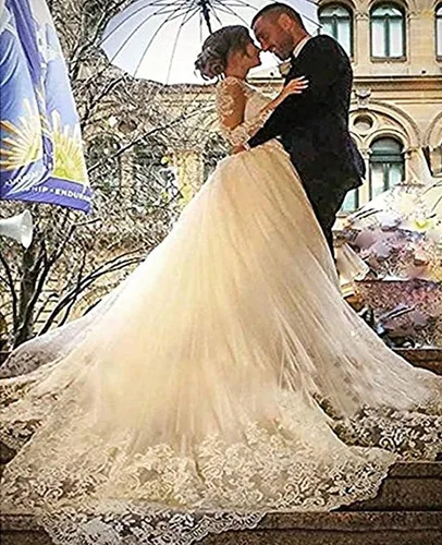 Vista 3 de Vestido de novia para mujer, vestido de novia de manga larga, vestido de novia de encaje, vestido de novia desmontable