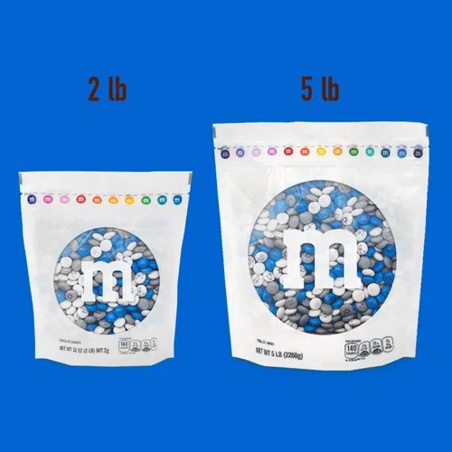 Vista 5 de M&M'S Bar Mitzvah - Caramelo de chocolate con leche, azul, plateado, blanco, bolsa a granel de 2 libras