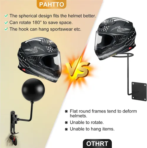 Vista 4 de Soporte para Casco de Motocicleta (Paquete de 2) de Montaje en Pared, Perchero para Casco con Rotación de 180° con Gancho Doble para Casco