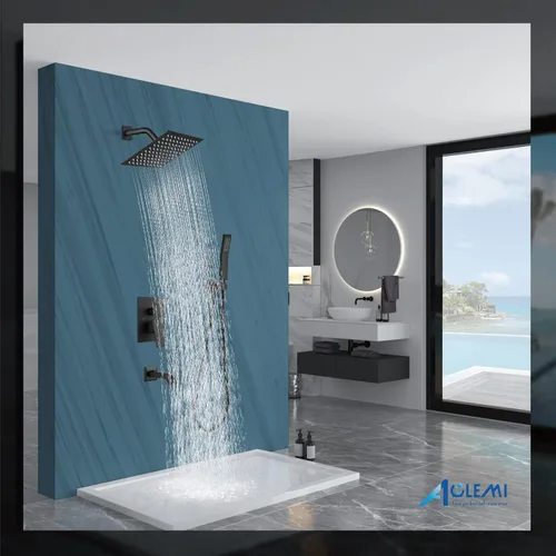 Vista 7 de Aolemi Sistema de ducha tipo lluvia, juego combinado de cabezal de ducha con relleno de bañera, ducha de mano de lujo, válvula de montaje en pared