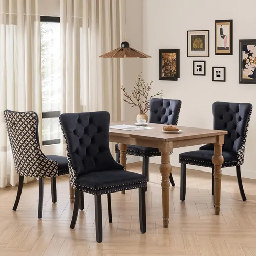 Vista 81 de Juego de 2 sillas de comedor tapizadas de tela de lino, sillas de cocina modernas de mediados de siglo con respaldo alto, ribete de cabeza de clavo