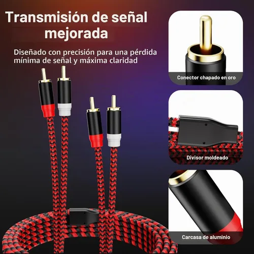 Vista 5 de Cable RCA de 3 pies, 2RCA macho a 2-RCA macho Cable de Audio Estéreo para Subwoofer [Sonido Hi-Fi] Cable de Audio Auxiliar Trenzado de Nylon