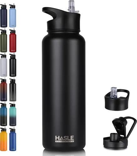 Vista 68 de HASLE OUTFITTERS Botella de agua aislada de 22 onzas, botella de agua de acero inoxidable de doble pared de boca ancha con tapa de popote y tapa