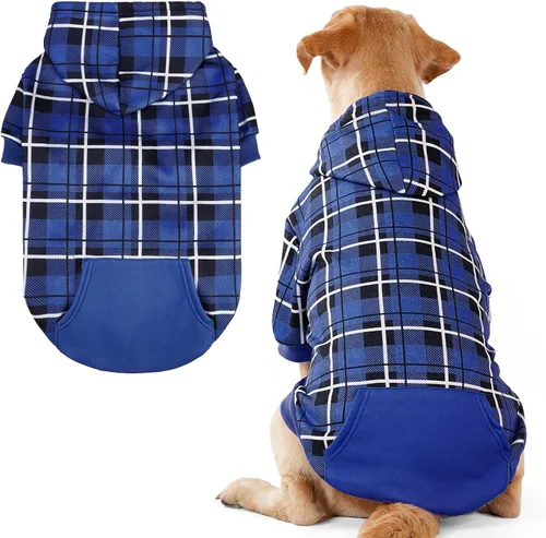 Vista 21 de EXPAWLORER Sudadera con capucha para perro a cuadros, estilo británico, suéter cálido para perro con agujero para correa, ropa de pitbull, ropa
