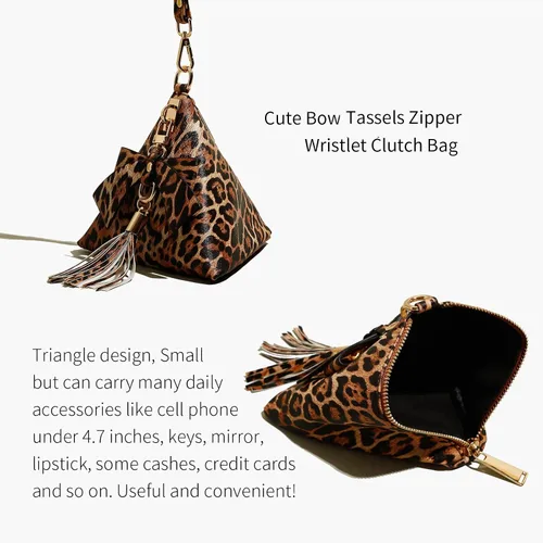Vista 4 de Bolso de mano de noche con lazo de cuero triangular para mujer
