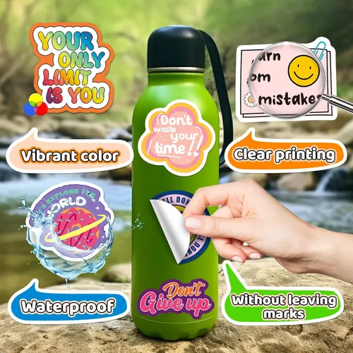 Vista 4 de WAKEMOODEI 400 unidades de calcomanías motivacionales para niños y adultos, calcomanías de vinilo inspiradoras con afirmaciones positivas