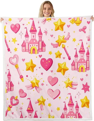 Vista 19 de Princess Flannel Blanket All Seasons,Rainbow Cloud Stars Butterfly Bed Blanket for Kawaii Home Decor,Dreamy Fairy Tale Castle Blanket for Kids Girls