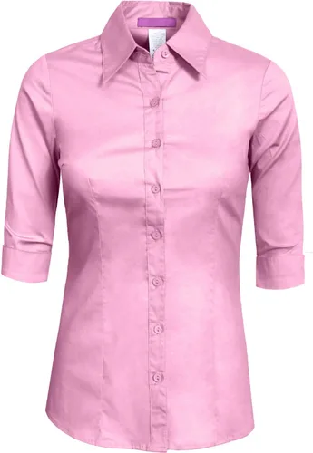 Vista 22 de NE PEOPLE Camisa de oficina con botones y manga 3/4 a medida para mujer