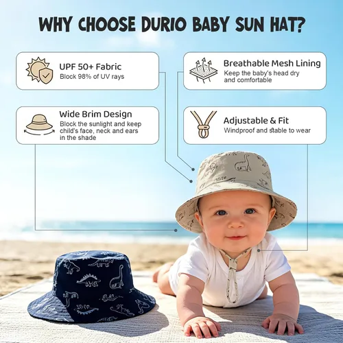 Vista 4 de Durio Sombrero para el sol para bebé, sombrero de playa de verano, UPF 50+, protección solar, sombreros para niños, regalos para niños y niñas
