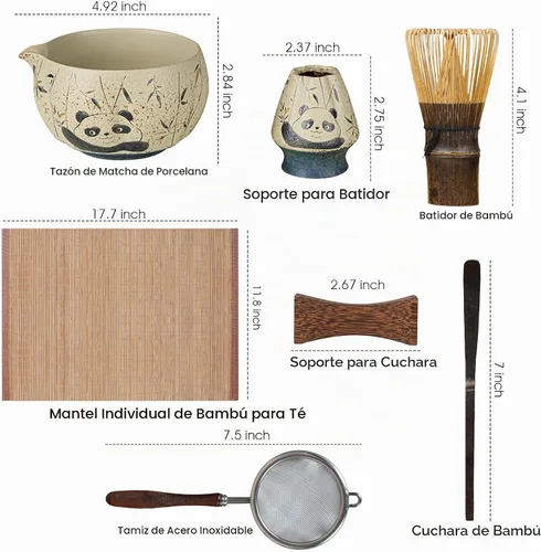 Vista 5 de Juego de batidor de matcha de 7 piezas con cuenco y batidor de 100 puntas