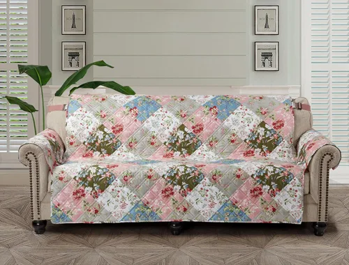 Vista 39 de Brilliant Sunshine Blue Plaids & Stripes - Funda para sillón de sofá, asiento de 23 pulgadas Patchwork Design, Non Slip Sofa Cover, Quilted