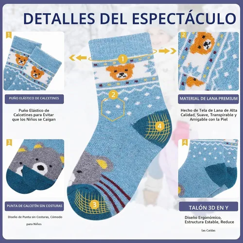 Vista 4 de Eocom Calcetines de lana para niños y niñas, cálidos, térmicos, de invierno, gruesos, suaves, de senderismo, calcetines de regalo, 6 pares 6 pares