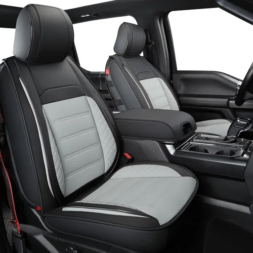 Vista 12 de LUCKYMAN CLUB Fundas de asiento de piel sintética para F150, compatibles con F150 SuperCrew 2015-2024, y F250 F350 F450 Super Duty Crew Cab Negro