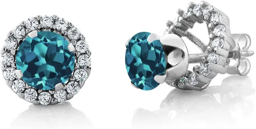 Vista 227 de Gem Stone King Aretes redondos de plata de ley 925 de 0.236 in con piedra natal extraíble para mujer