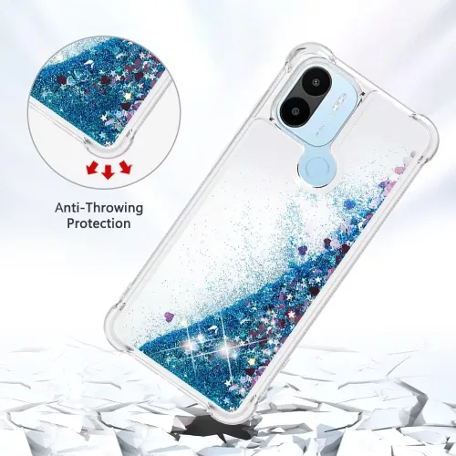 Vista 2 de Funda de silicona transparente con purpurina para Xiaomi Redmi A1 Bling Liquid Clear Star Heart Silicone Bumper a prueba de golpes, funda Azul