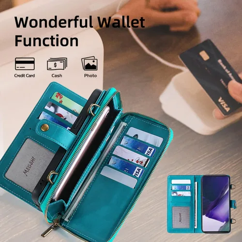 Vista 5 de Compatible con Samsung Galaxy Note 20 Ultra Glaxay Note20 Plus 5G - Funda tipo cartera multifunción 2 en 1 desmontable magnética para teléfono Azul