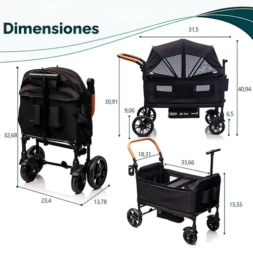 Vista 9 de Cochecito de lujo para 2 niños y carga - Ligero plegable de viaje todo terreno doble vagón para recién nacidos y niños pequeños con arnés de 5