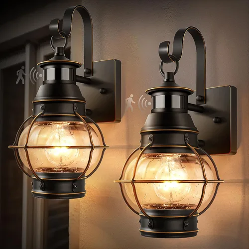 Vista 7 de Lamomo Lámpara de pared para exteriores, sensor de movimiento, luces de porche para exteriores, lámpara de pared negra del atardecer al amanecer
