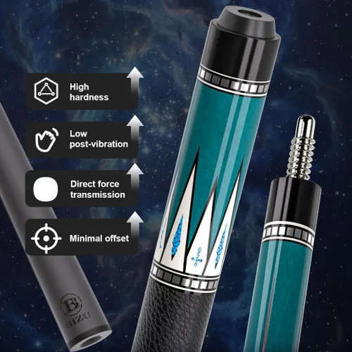Vista 5 de BIZU Nuevo Taco de Billar Nebula de 58" de Fibra de Carbono - Envoltura de Cuero de Microfibra Verde