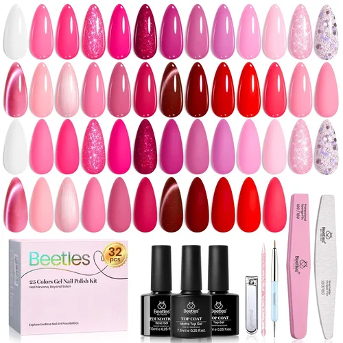 Vista 16 de Beetles - Kit de esmalte de uñas de gel con luz UV, 80 unidades, 55 colores Color Enchantment with Everything Base Top Coat Beginner Starter at