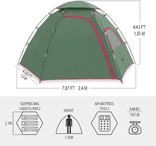 Vista 6 de KAZOO - Tienda de campamento para 2/4 personas, para exterior, impermeable, de fácil instalación, tienda de campaña para sombra para 2/3/4 personas