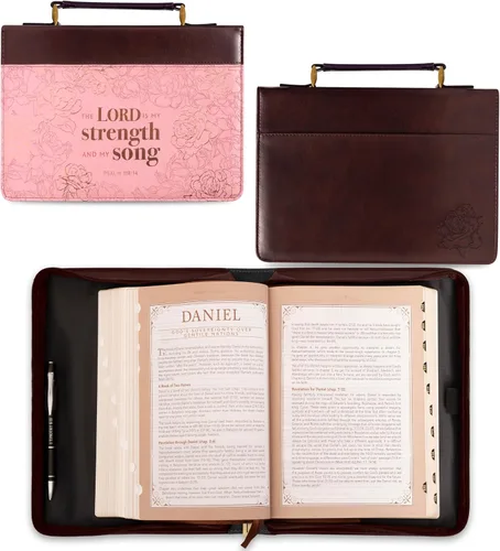 Vista 2 de Christian Art Gifts Portada de la Biblia de moda My Strength and My Song Roses Salmo 118:14, piel sintética, rosa, mediano