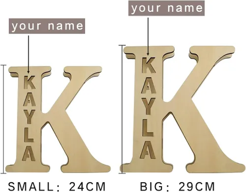 Vista 3 de Luz nocturna LED personalizada, letra inicial de madera grabada con nombre para familiares amigos, alfabeto, dormitorio, boda, Navidad, Halloween y j