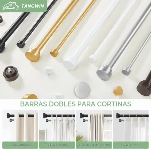 Vista 6 de TANGWIN Barras de Cortina Dobles Negras para Ventanas de 36 a 88: Barra de Cortina Doble Ajustable de Servicio Pesado para Dormitorio y Sala de Negro