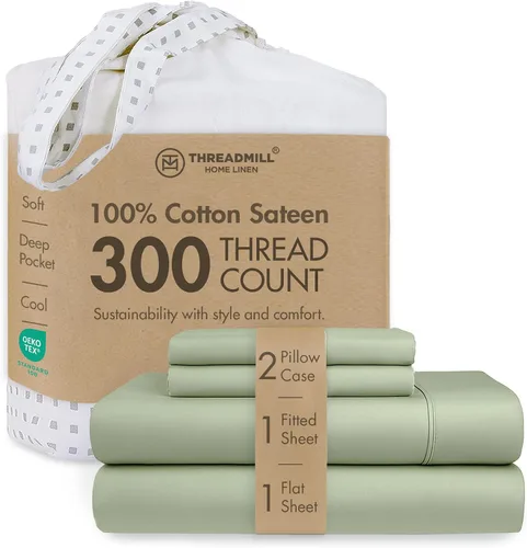 Vista 40 de Threadmill Juego de sábanas de algodón Twin Sábanas 100% algodón para cama tamaño Twin Juego de sábanas de satén jacquard damasco con bolsillo