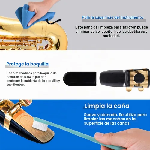 Vista 4 de SKYNEO - Kit de limpieza para saxofón, kit de limpieza para clarinete con kit de mantenimiento, grasa de corcho, hisopo, correa, paño de limpieza