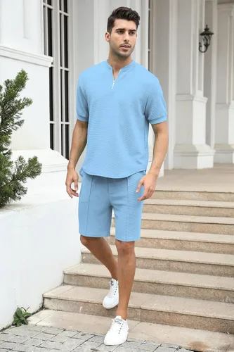 Vista 9 de FZNHQL Conjunto deportivo de moda para hombre, 2 piezas, casual, atlético, para correr, manga corta/larga, conjunto para hombre