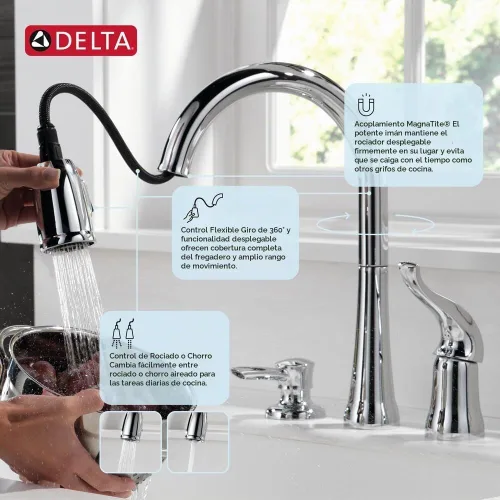 Vista 8 de Delta Kate - Grifo de un solo grifo para fregadero de cocina con pulverizador de espray Cromo