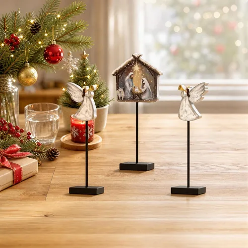 Vista 3 de Smile Wooden Christmas Nativity Scene Angel Table Decor