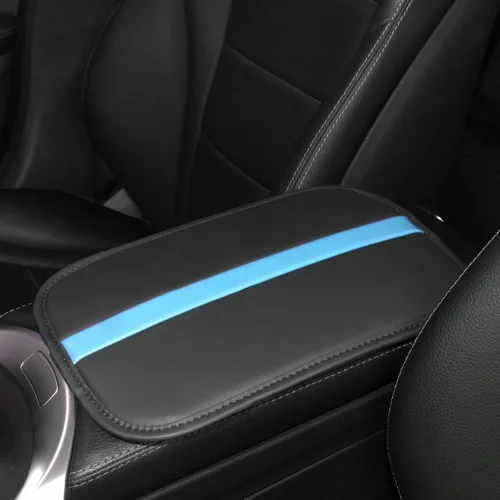 Vista 2 de Tapete para reposabrazos de automóvil, funda de cuero sintético, cubierta de consola central universal, impermeable, accesorios interiores de Azul