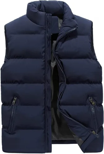 Vista 39 de WENKOMG1 Chaleco con capucha con doble cremallera para hombre, abrigo de color sólido, abrigo cálido y grueso, sin mangas, chaqueta suelta