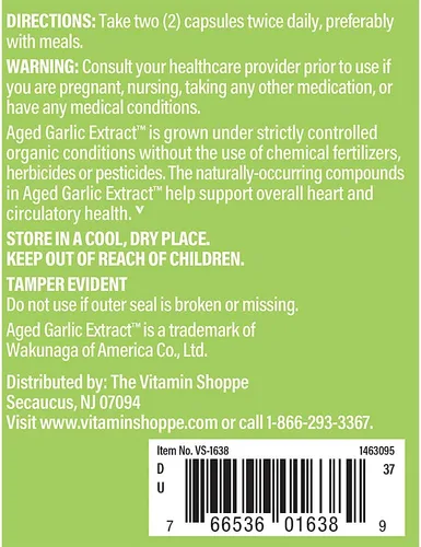 Vista 3 de The Vitamin Shoppe Ajo 600 mg - Salud cardiovascular, apoyo inmunológico y protección antioxidante (200 cápsulas)