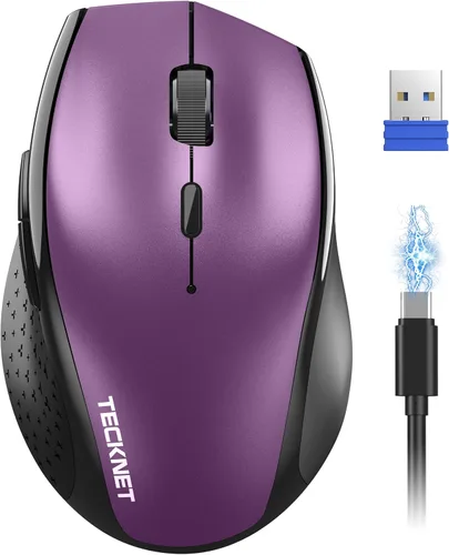 Vista 10 de TECKNET Ratón Inalámbrico Recargable, Ratón para Computadora Portátil, Ratones de Computadora USB 2.4G Inalámbricos, Ratón Ergonómico Silencioso