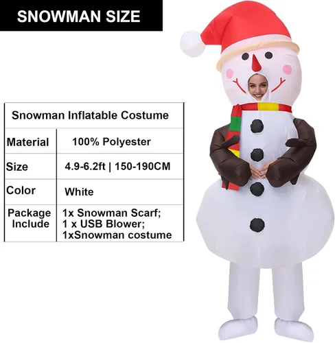 Vista 2 de ZISUEX Disfraz inflable de muñeco de nieve blanco para disfraz de Halloween, disfraz de fiesta